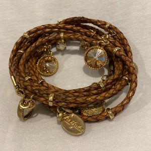 LaHola Braided leather bracelet, 40”, color is a goldish topaz.
